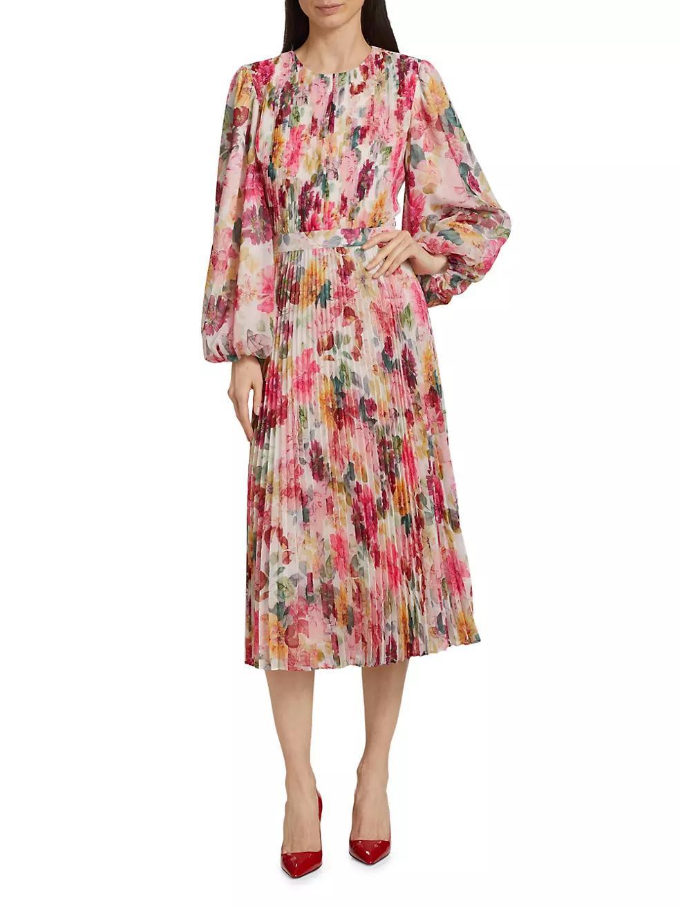 The Cecilia Floral Pleated Midi-Dress Product Image