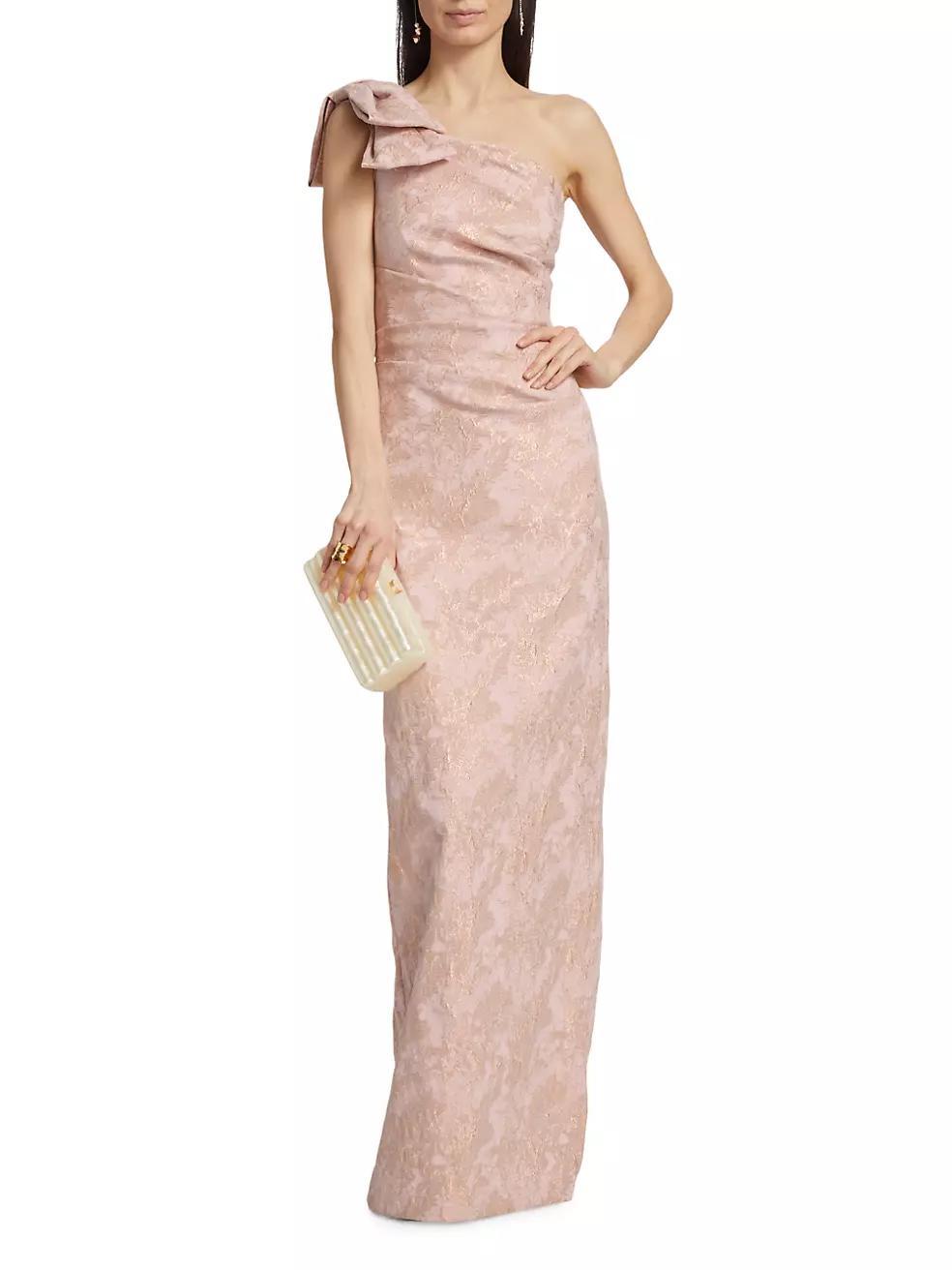 Metallic Jacquard One-Shoulder Column Gown Product Image