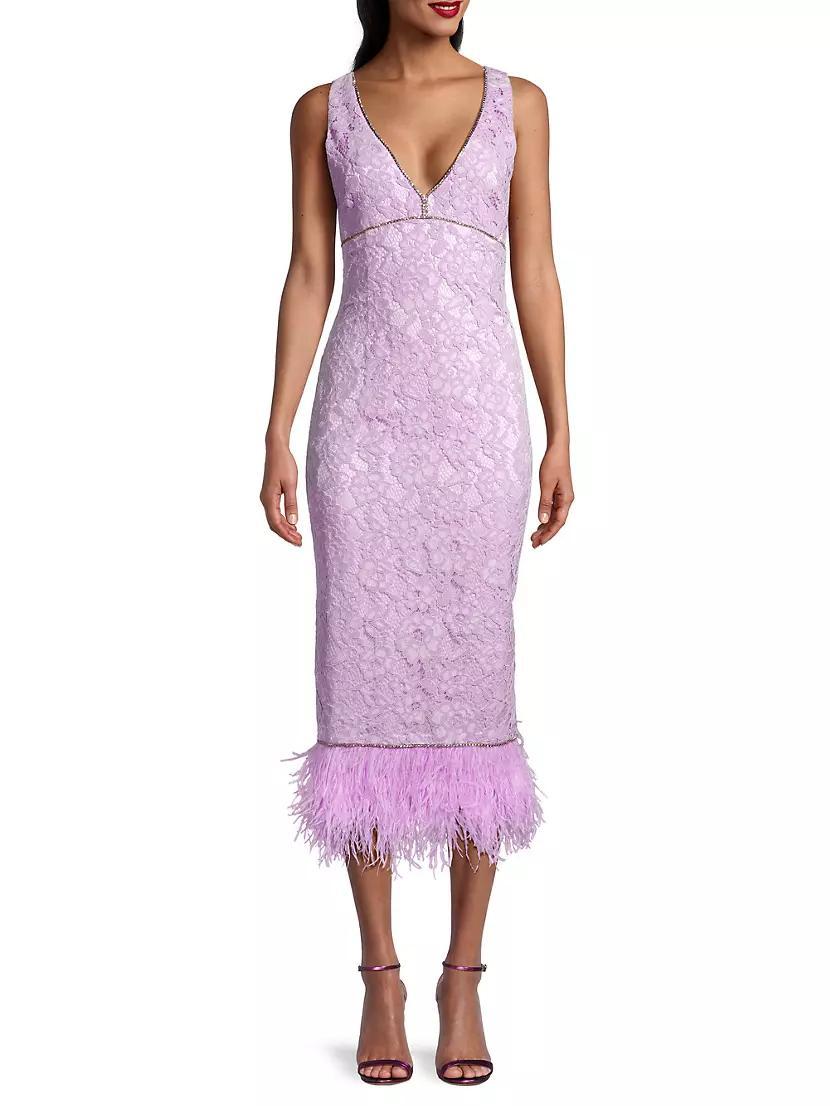 Marino Floral Lace Feather-Trimmed Midi-Dress Product Image