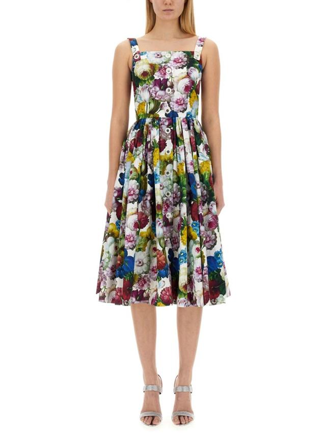 DOLCE & GABBANA Floral-print Cotton Midi Dress In White Product Image