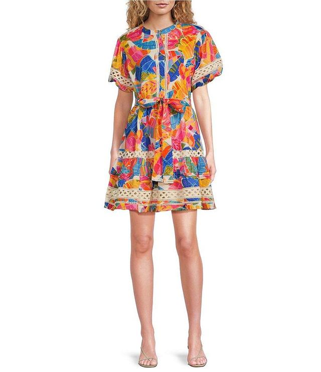 J.Marie Alana Tie Belted Printed Button Up Neckline Tiered Mini Dress Product Image