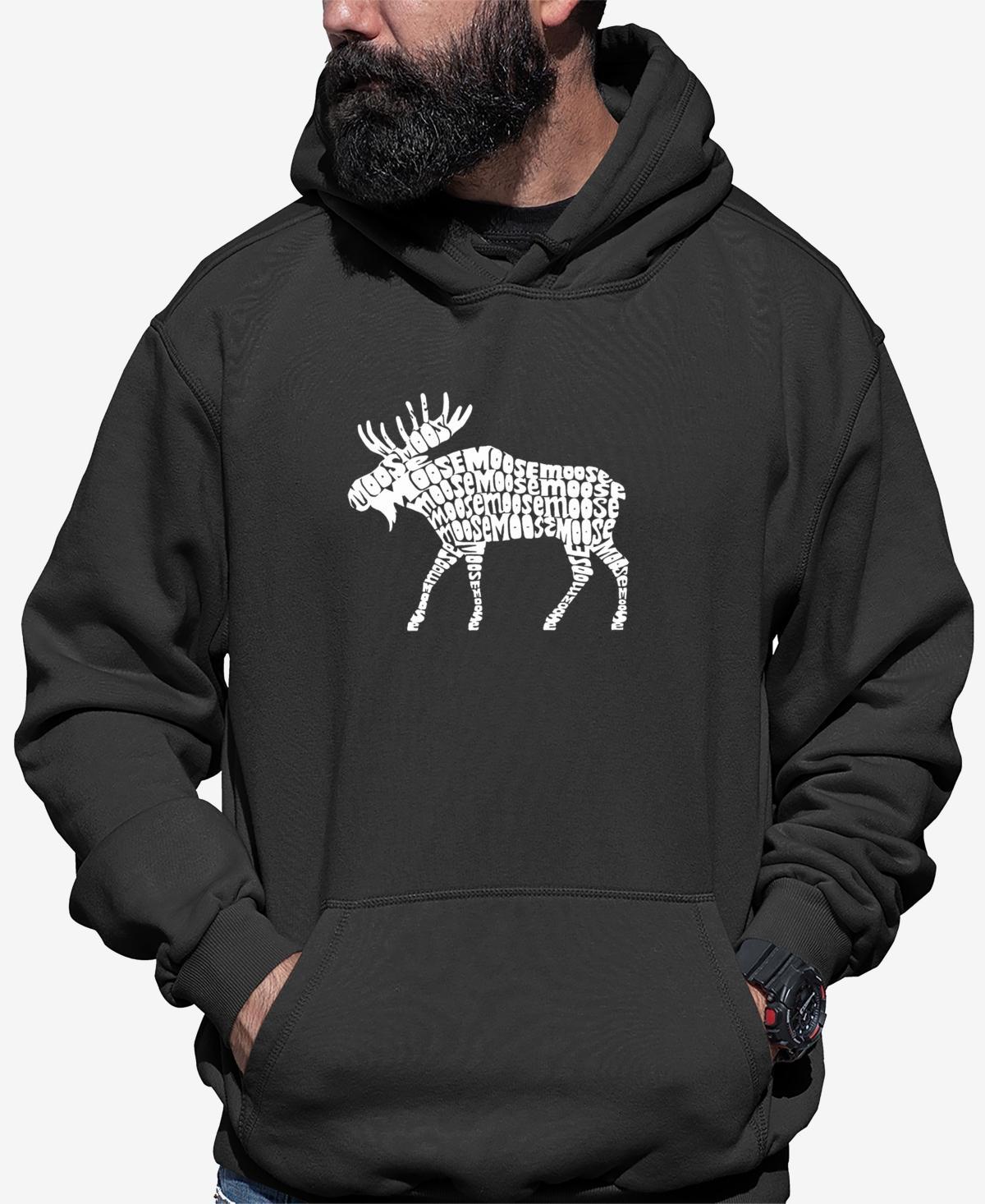 La Pop Art Mens Moose Word Art Long Sleeve Hooded Sweatshirt Product Image