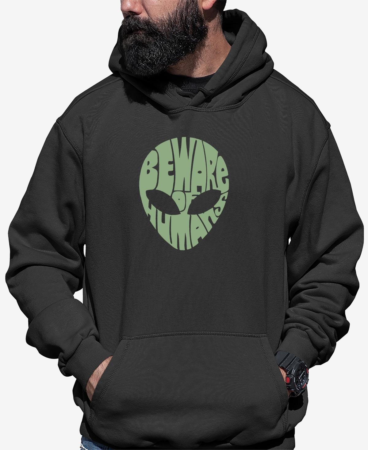 La Pop Art Mens Beware of Humans Word Art Hooded Sweatshirt Product Image