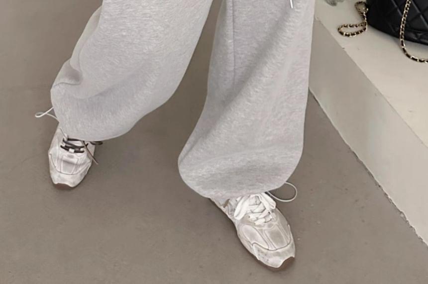 Drawstring Waist Plain Ruffle Wide Leg Sweatpants Product Image