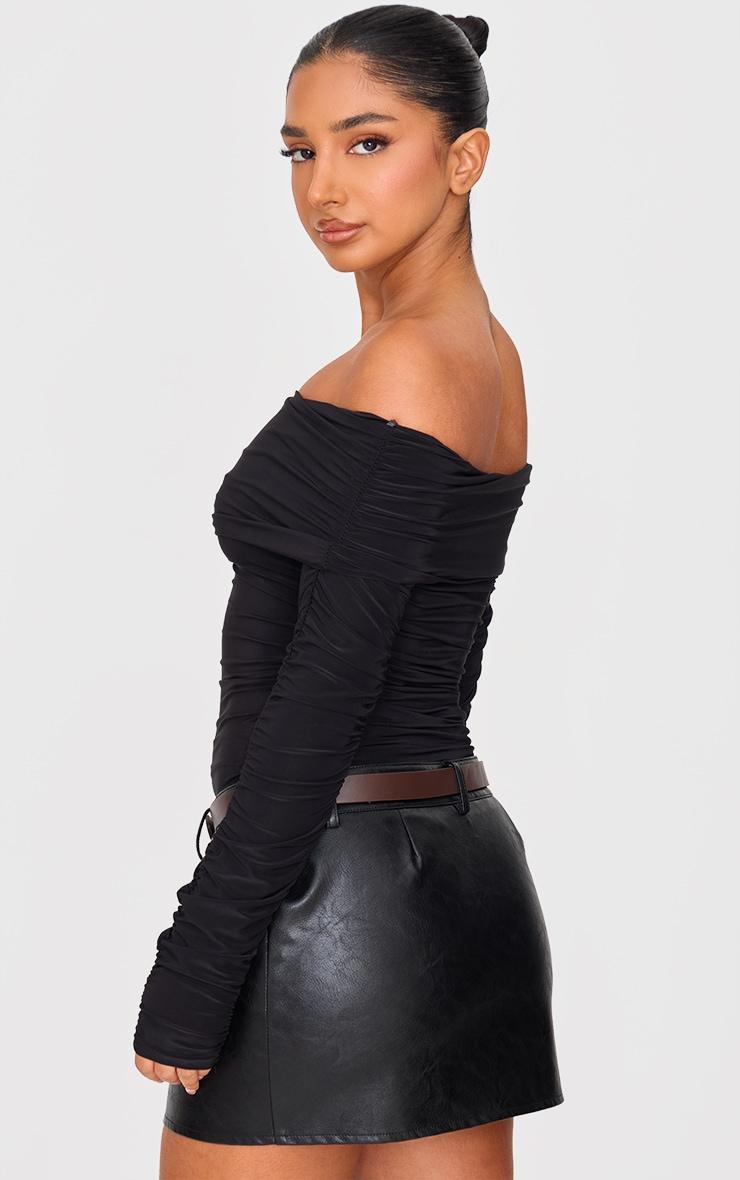 Petite Black Double Slinky Bardot Long Sleeve Top Product Image