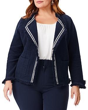 Nic+Zoe Plus Ribbon Trim Fringe Mix Knit Jacket Product Image