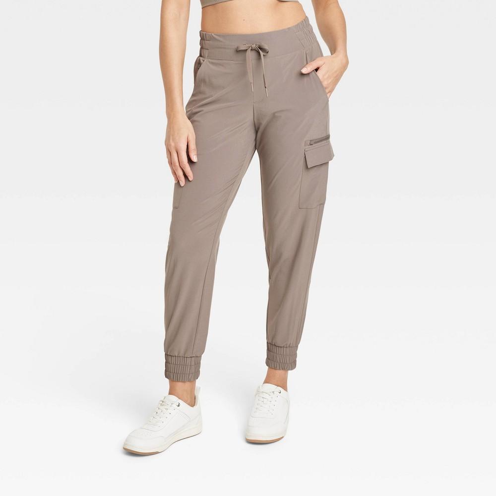 Womens Flex Woven Mid-Rise Cargo Joggers - All In Motion Taupe XL Product Image