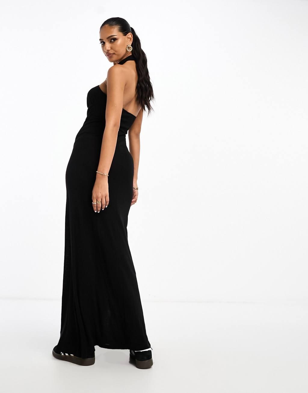 ASOS DESIGN halter strap cut out midi dress in black Product Image