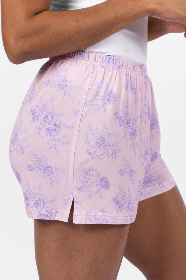 Sweet Dreams In Purple Floral Fantasy Pajama Shorts Product Image