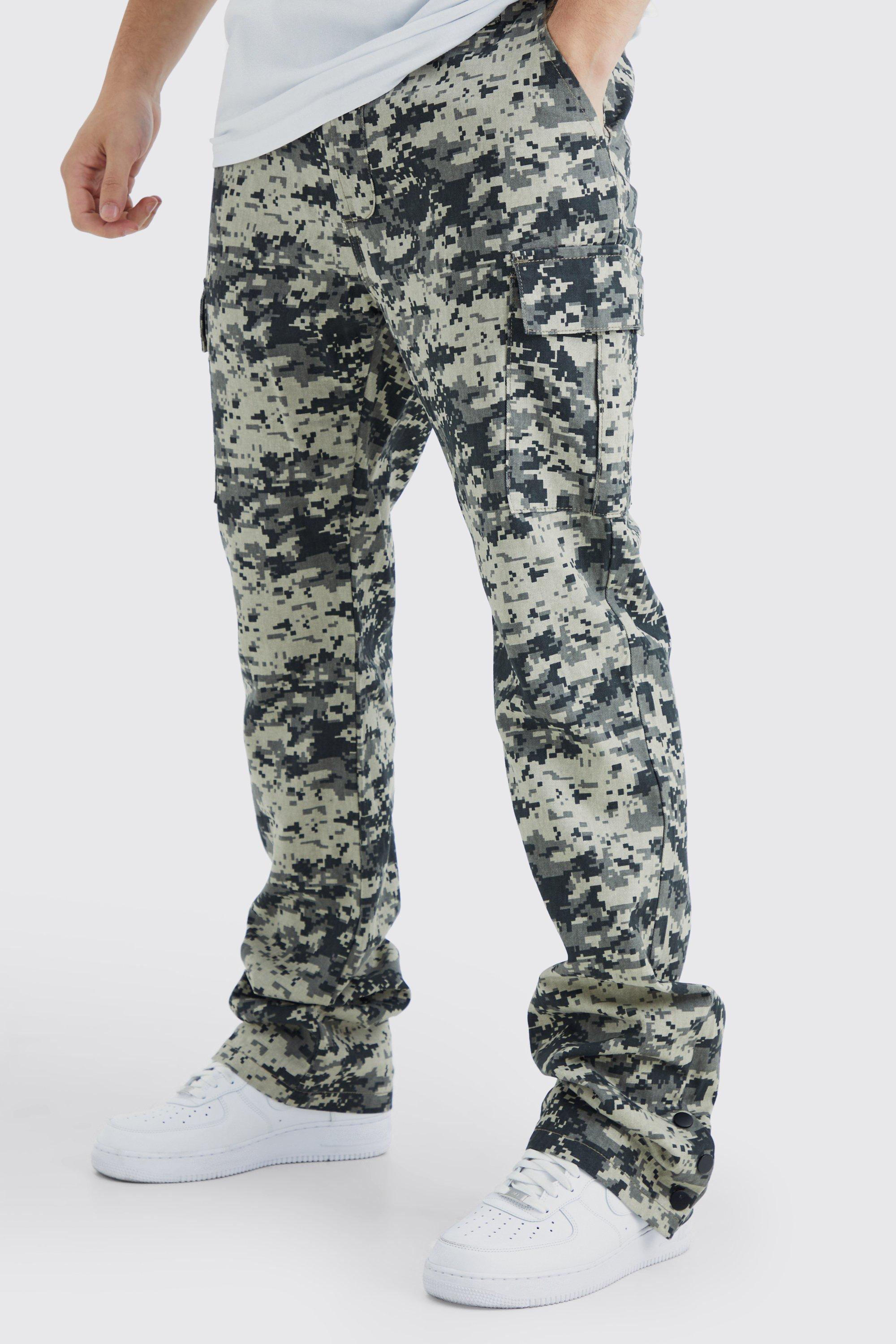 Tall Slim Stacked Popper Hem Cargo Camo Pants | boohooMAN USA Product Image