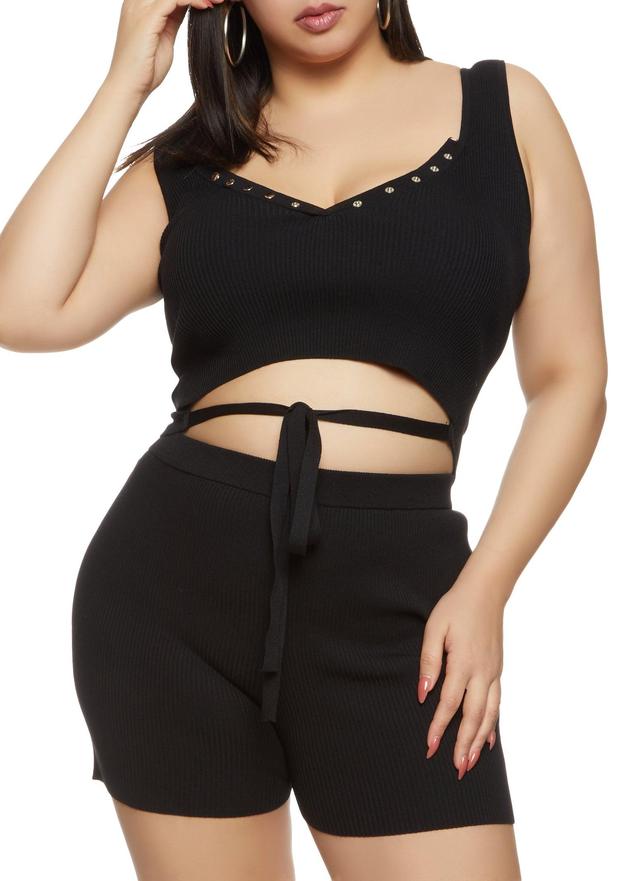 Womens Plus Size Daisy Tie Front Cropped Tank Top Product Image