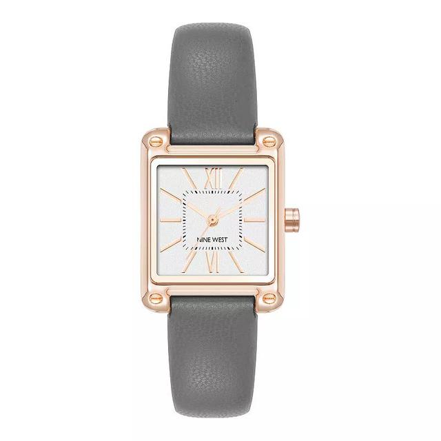 Nine West Womens Rose Gold Tone Gray Strap Watch, Grey Product Image