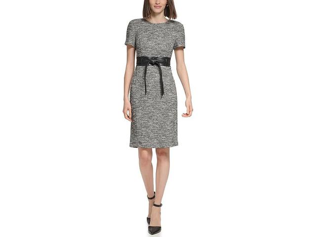 Calvin Klein Womens Tweed Belted Sheath Dress Product Image