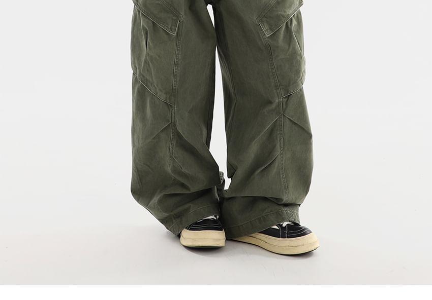 Mid Rise Plain Wide Leg Cargo Pants Product Image