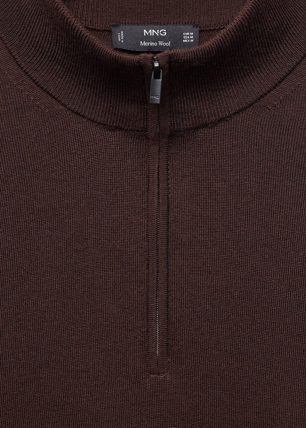 MANGO MAN - 100% merino wool sweater with zipper collar chocolateMen Product Image