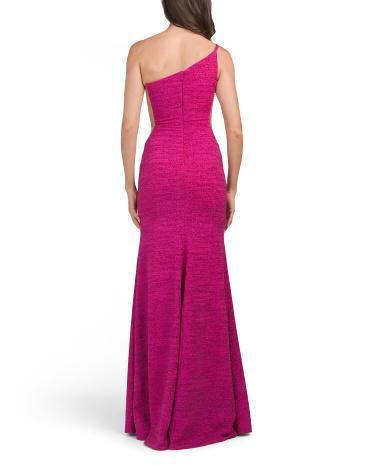 Shimmer One Shoulder Gown With Slit for Women Product Image