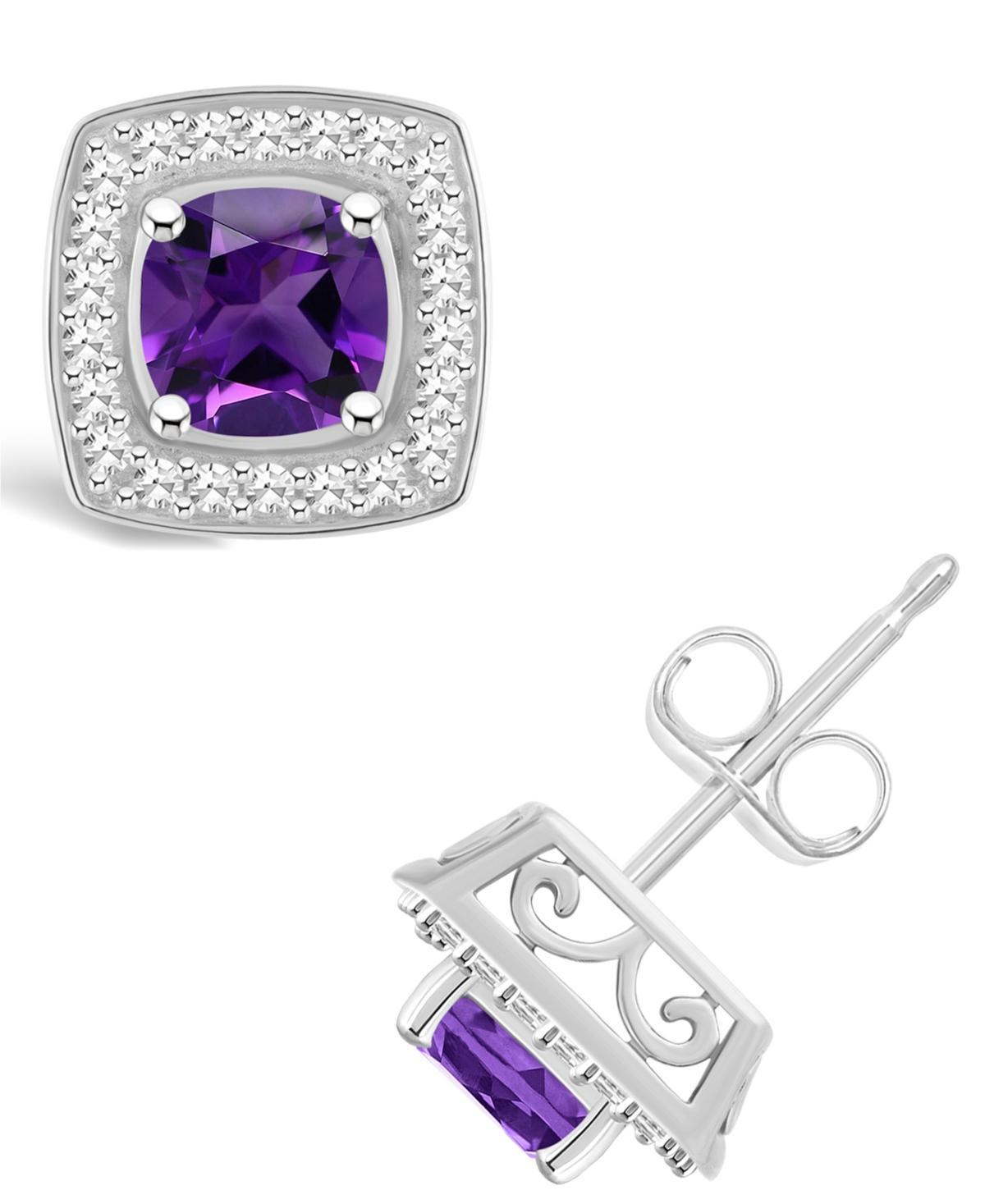 Celebration Gems Sterling Silver Cushion Gemstone 1/5 Carat T.W. Diamond Halo Stud Earrings, Womens, Purple Product Image