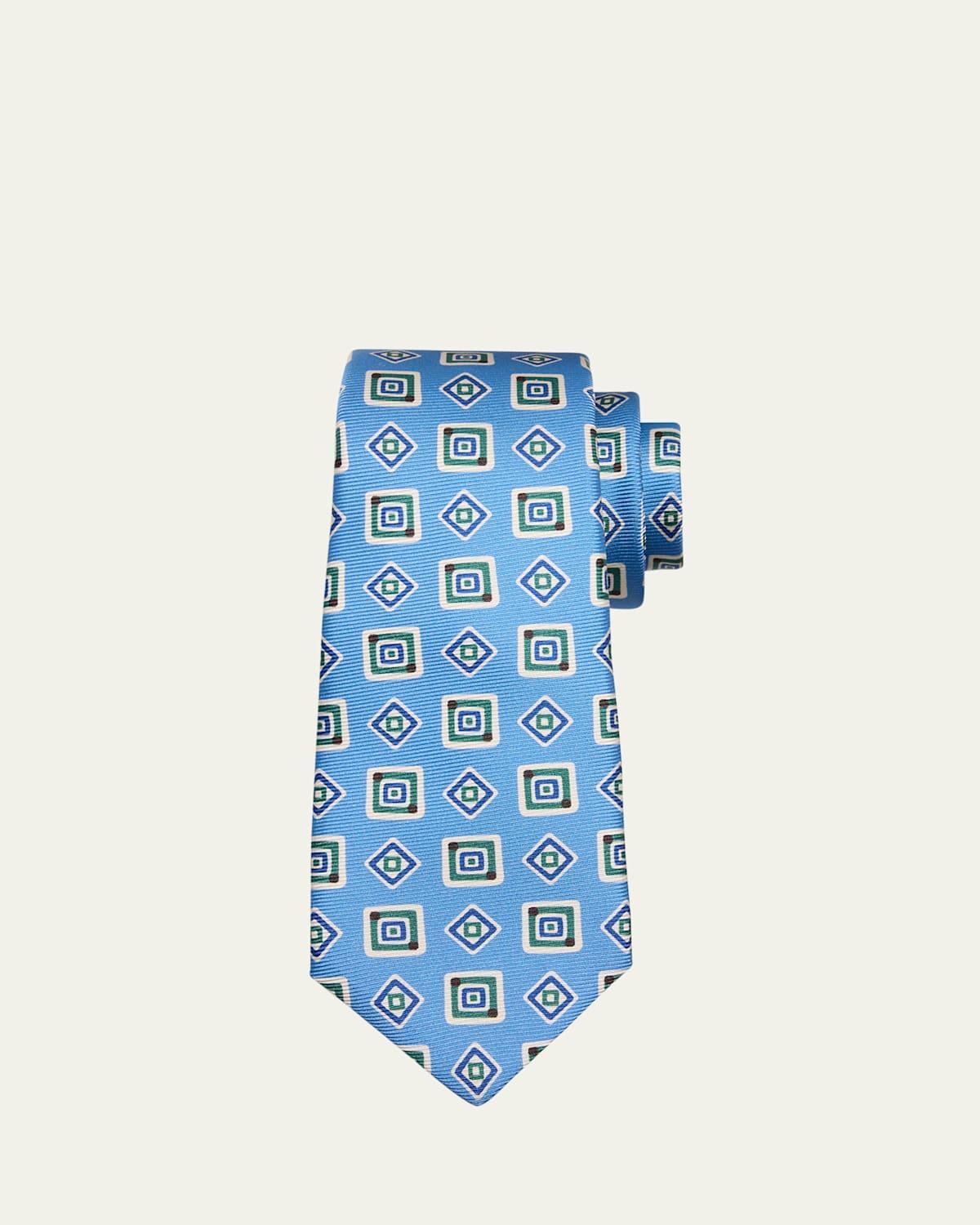 Mens 7-Fold Geometric Square Silk Tie Product Image