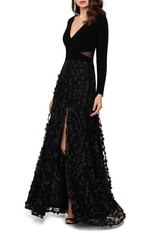 XSCAPE Long Sleeve Ity Top with Raised Flower Skirt Black) Women's Evening Product Image