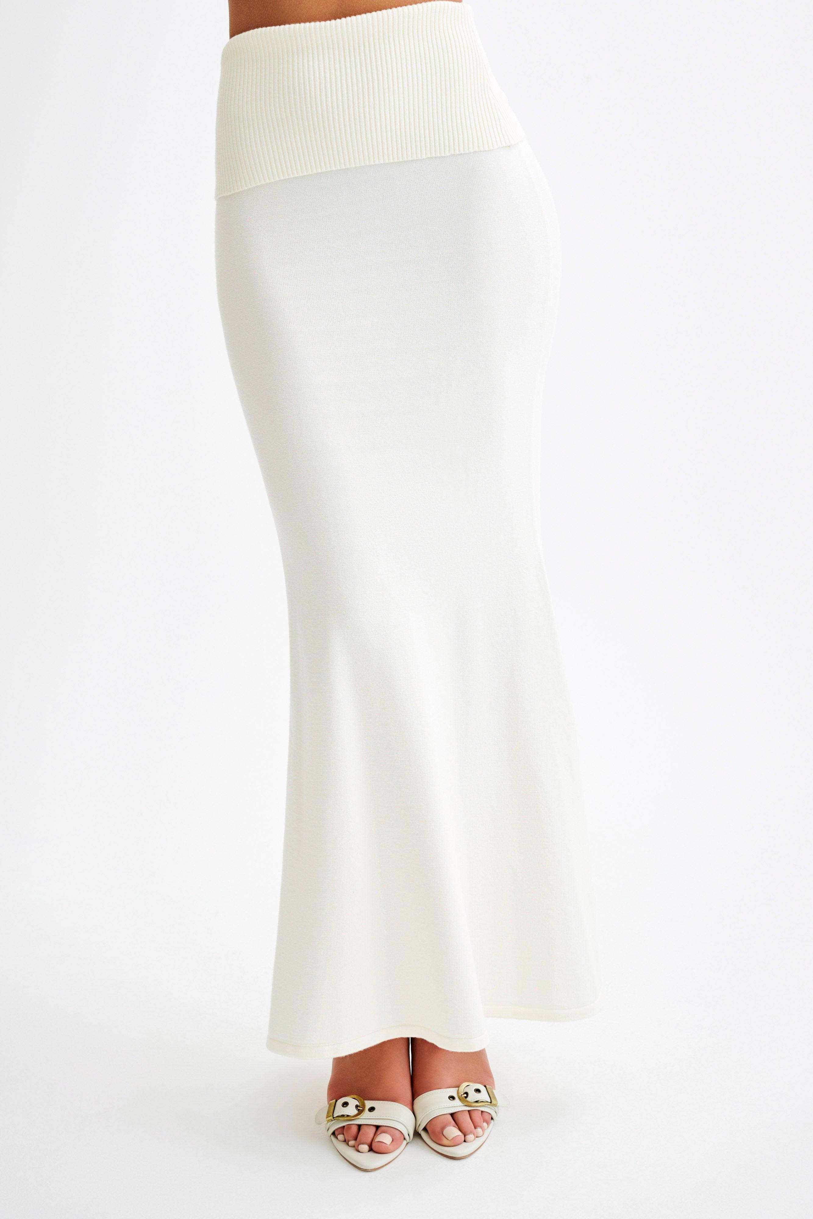 Karlie Knit Maxi Skirt With Ribbed Waist - Ivory Product Image