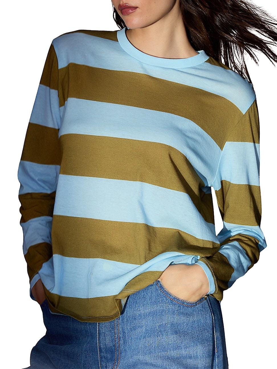 Womens Striped Cotton Crewneck Shirt Product Image