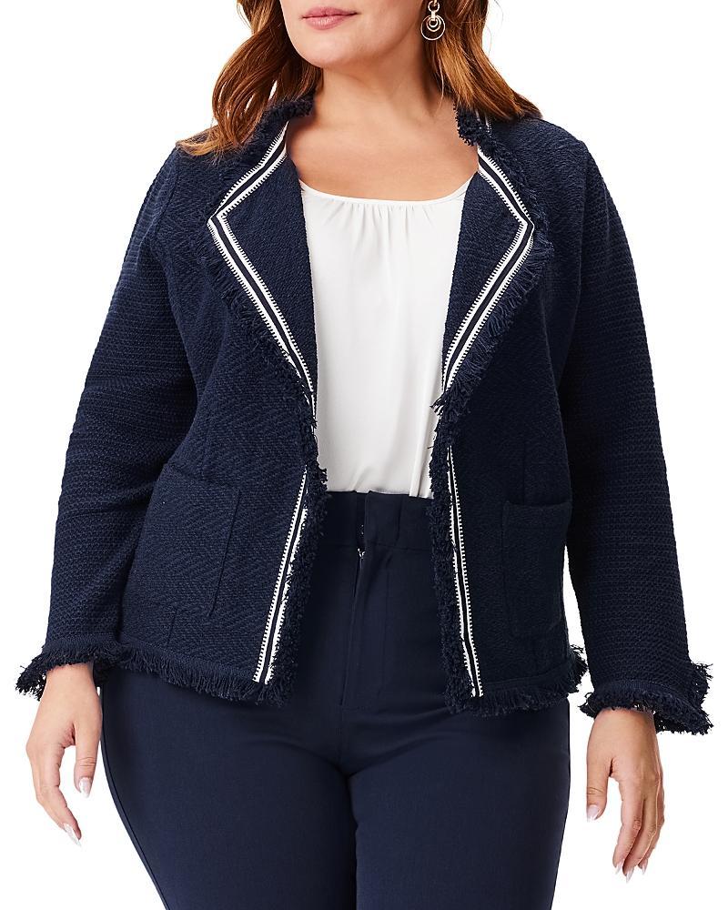 Nic+Zoe Plus Ribbon Trim Fringe Mix Knit Jacket Product Image