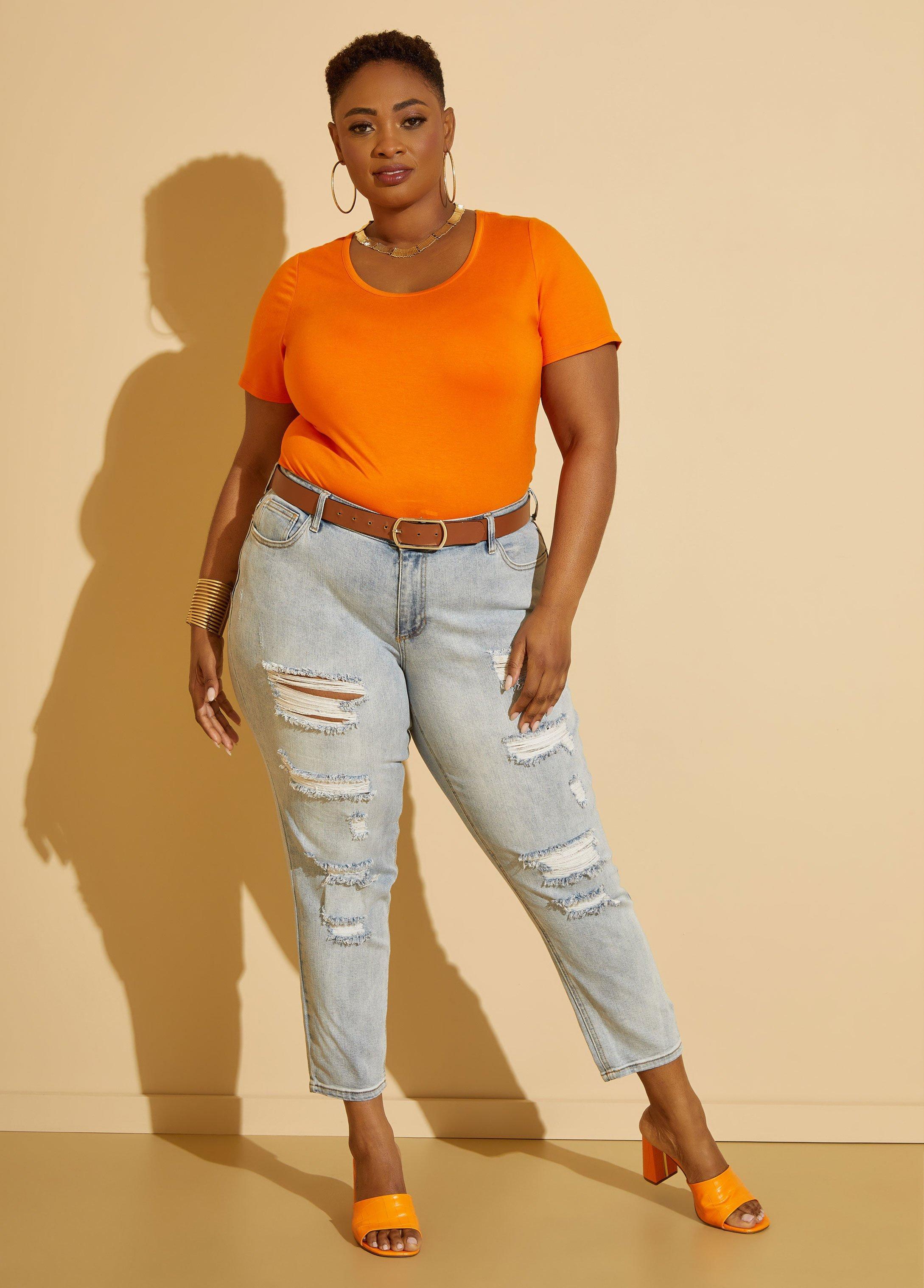 Plus Size Distressed Mid Rise Skinny Jeans Ashley Stewart Product Image