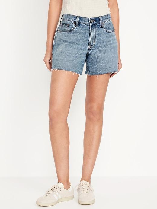 Mid-Rise Boyfriend Cut-Off Jean Shorts -- 5-inch inseam Product Image