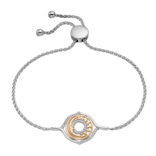 Two-Tone Sterling Silver 1/10 Carat T.W. Diamond Crescent Moon & Sun Adjustable Bracelet, Womens Two Tone Product Image