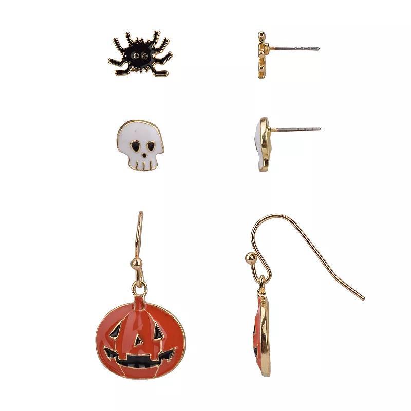 Celebrate Together Halloween Spider, Skull & Jack O Lantern Trio Earring Set, Womens, Orange Product Image