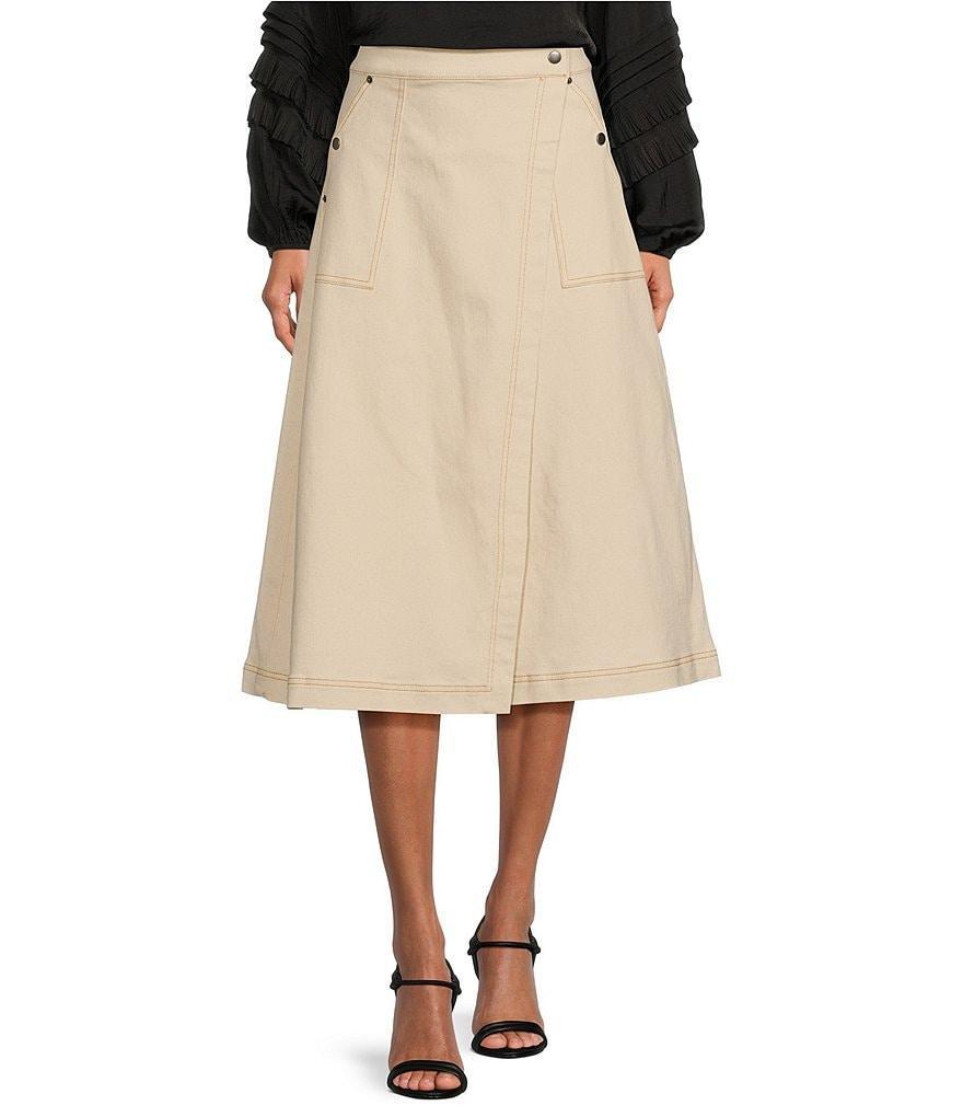 Gibson & Latimer Denim Rivet High Waist Wrap A-Line Midi Skirt product image