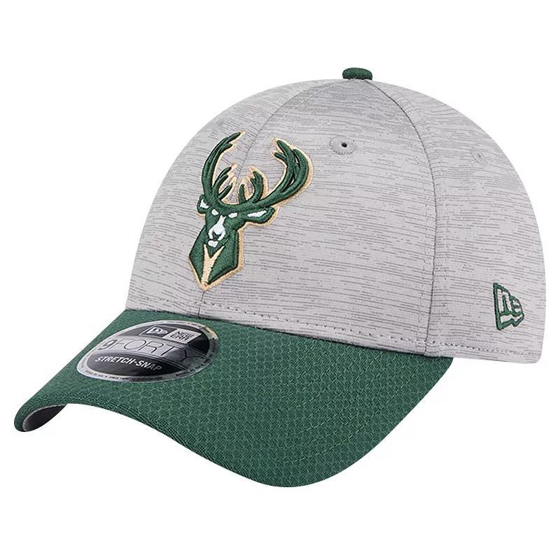 Mens New Era Heather Gray/Hunter Green Milwaukee Bucks Active Digi-Tech Two-Tone 9FORTY Adjustable Hat Product Image