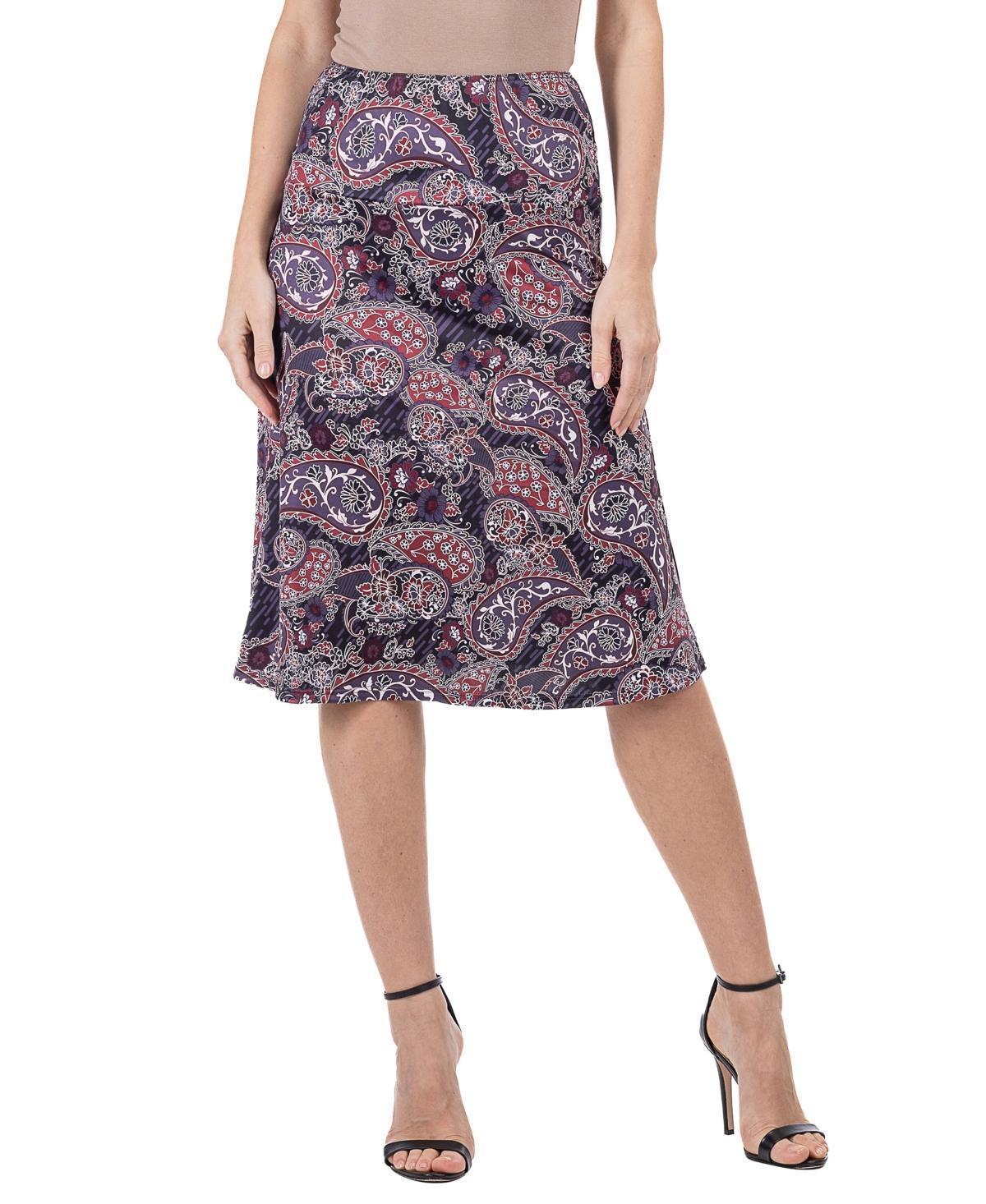 24seven Comfort Apparel Womens Paisley Elastic Waist Knee Length Skirt Product Image