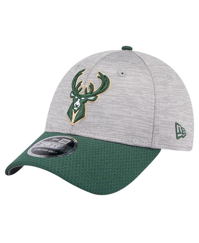 Mens New Era Heather Gray/Hunter Green Milwaukee Bucks Active Digi-Tech Two-Tone 9FORTY Adjustable Hat Product Image