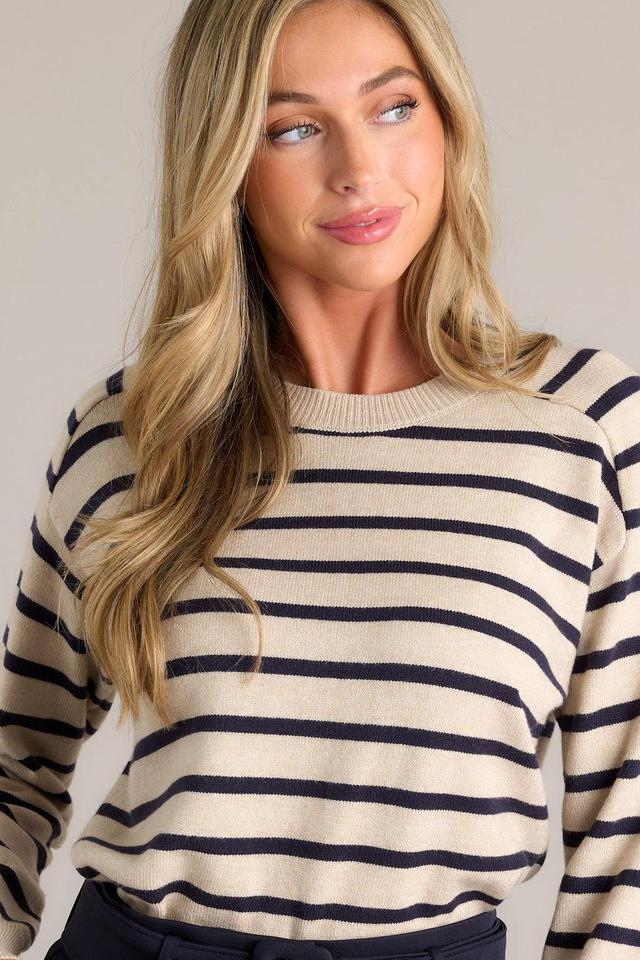 Calm Evening Beige Stripe Long Sleeve Top Product Image