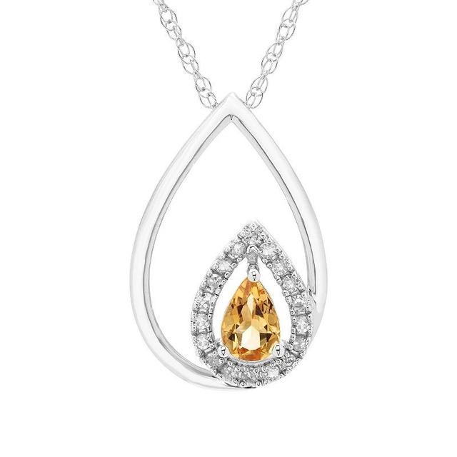 Boston Bay Diamonds Sterling Silver Diamond Accent & Gemstone Pear Shape Pendant Necklace, Womens Citrine Product Image