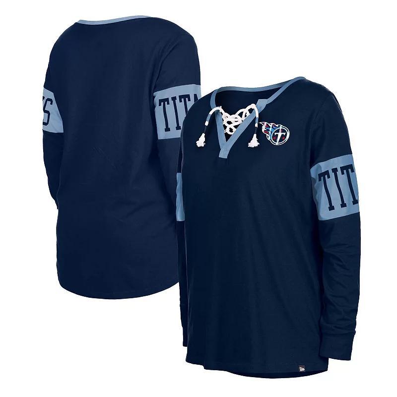 Womens New Era Tennessee Titans Lace-Up Notch Neck Long Sleeve T-Shirt Blue Product Image