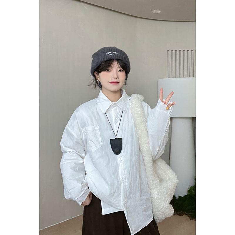 Long-Sleeve Plain Button-Up Shirt Product Image