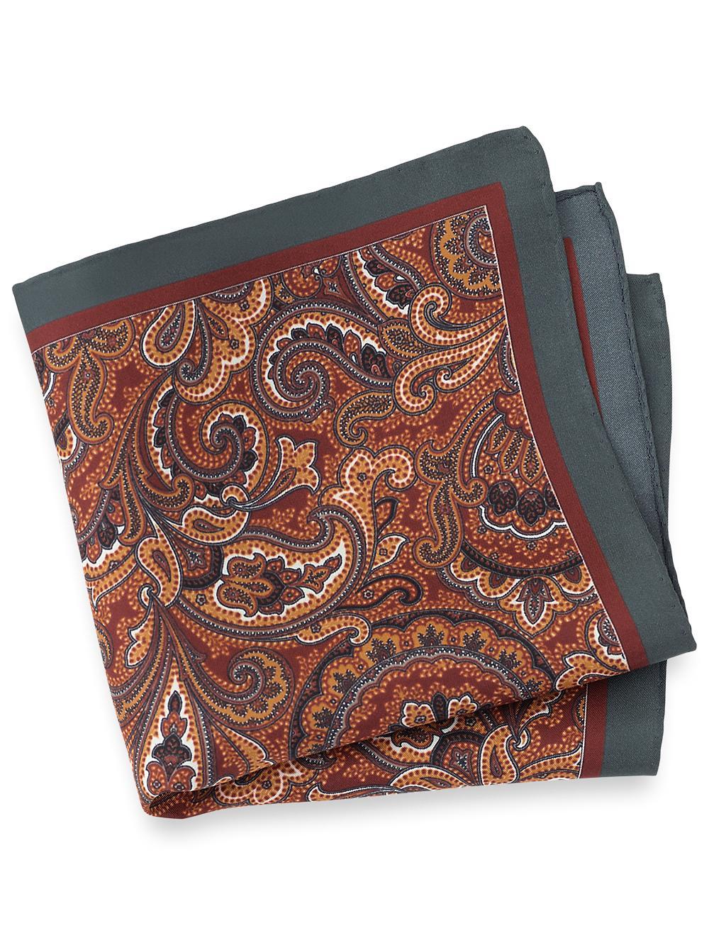 Paisley Silk Pocket Square - Rust/grey Product Image