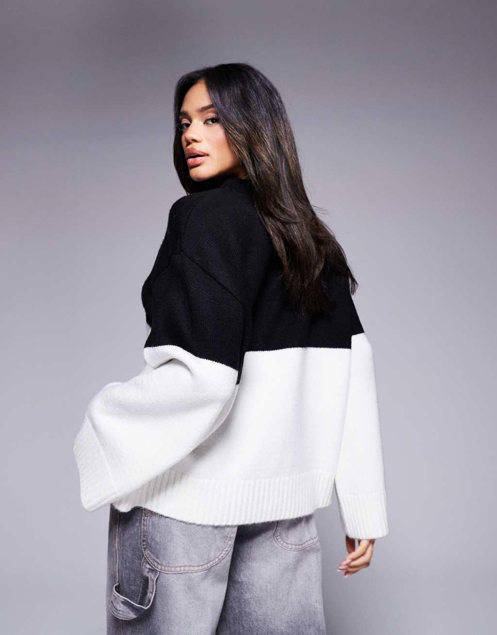 ASOS DESIGN oversized sweater in black and white Product Image