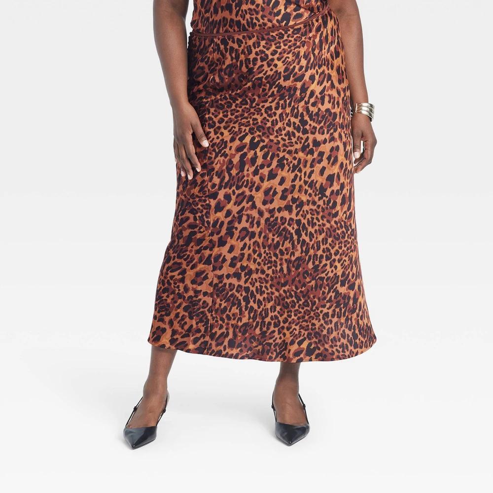 Womens Maxi Slip Skirt - A New Day Brown Leopard Print XXL Product Image