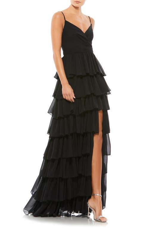 Mac Duggal Womens Ieena Ruffled Tiered Sleeveless Gown Product Image