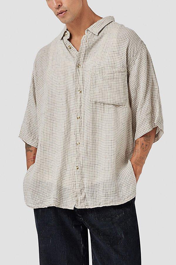 Barney Cools Linen Plaid Short Sleeve Shirt Top Mens at Urban Outfitters Product Image