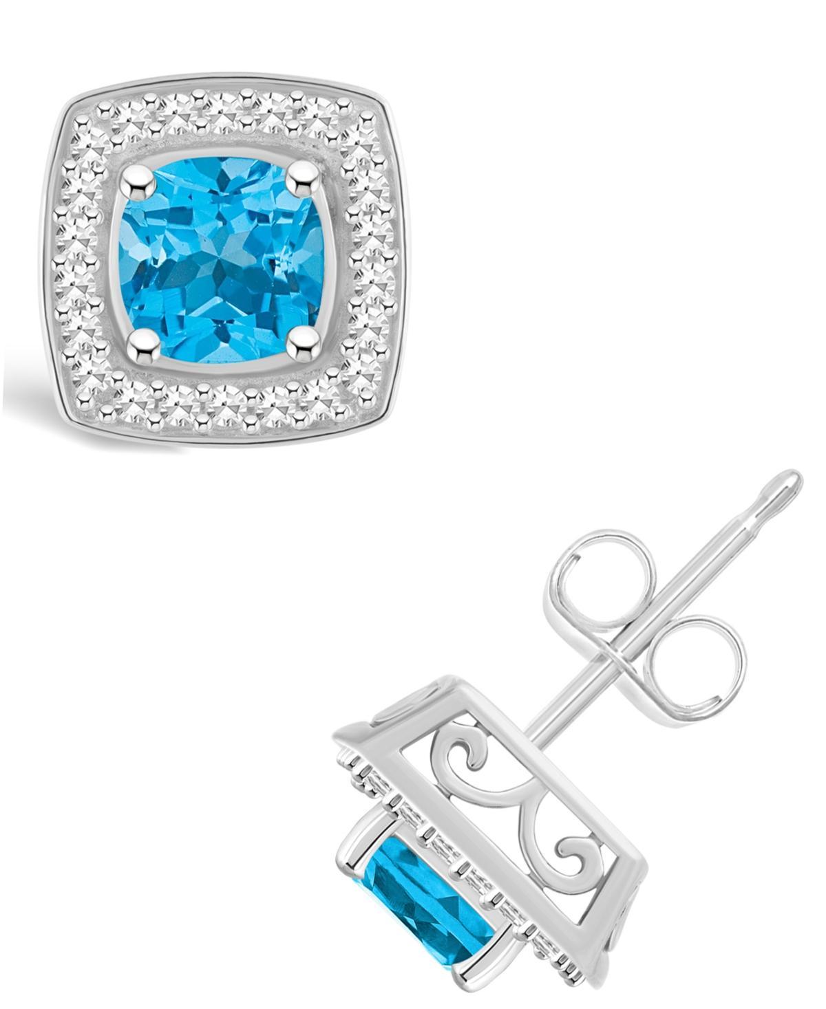 Macys Blue Topaz (1-1/2 ct. t.w.) and Diamond (1/5 ct. t.w.) Halo Studs in Sterling Silver Product Image