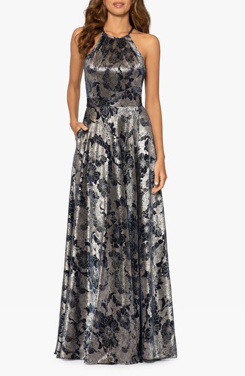 Betsy & Adam Petite Floral Halter-Neck Gown Product Image