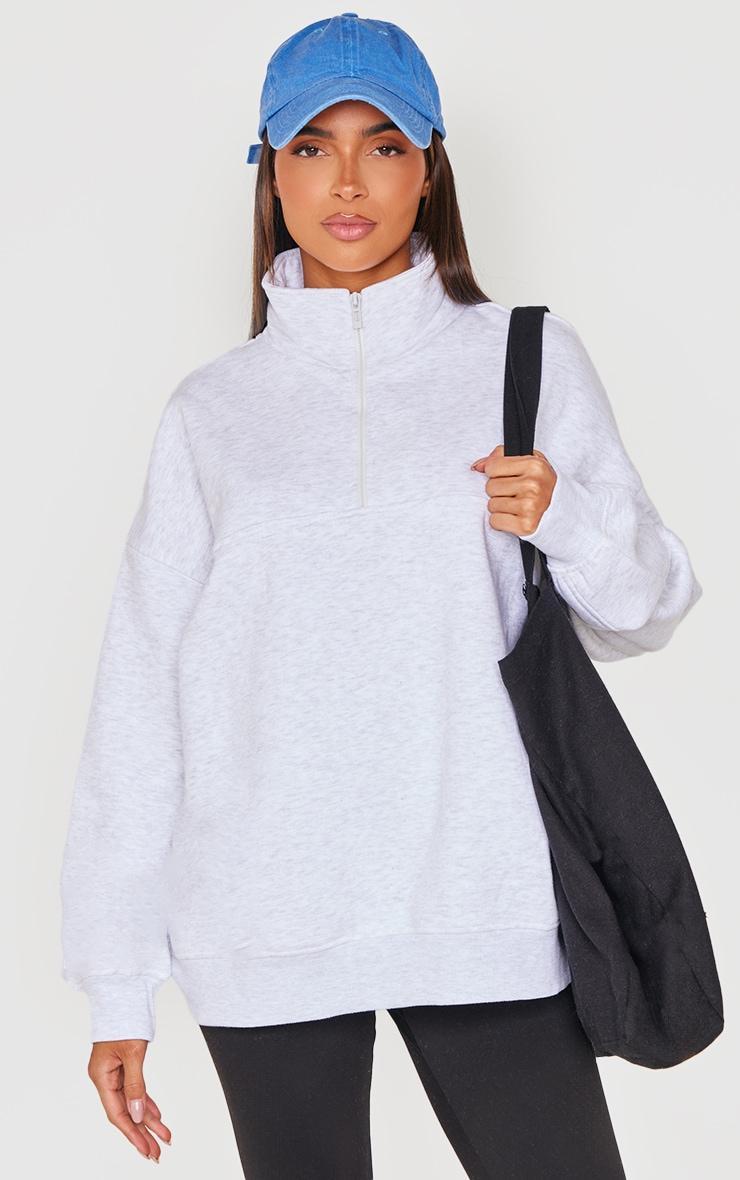 Grey Marl Print High Neck Quarter Zip Sweatshirt product image