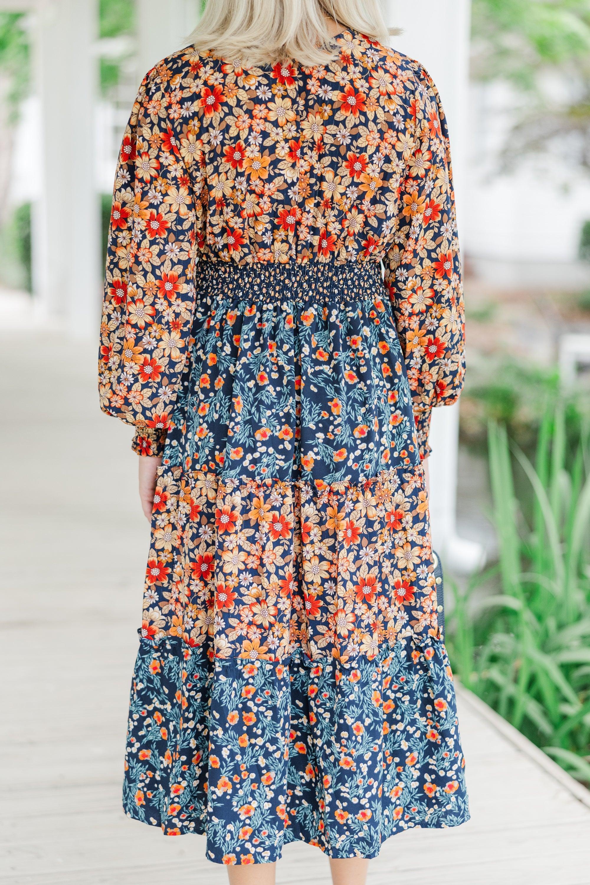 Go For It Navy Blue Ditsy Floral Midi Dress Female Product Image