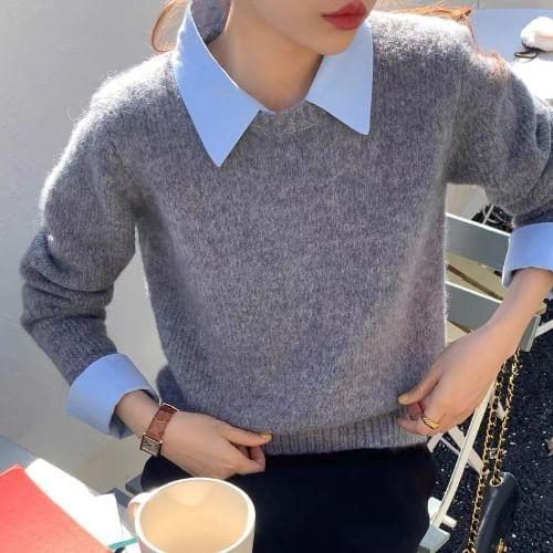 Collared Mock Two Piece Sweater Product Image