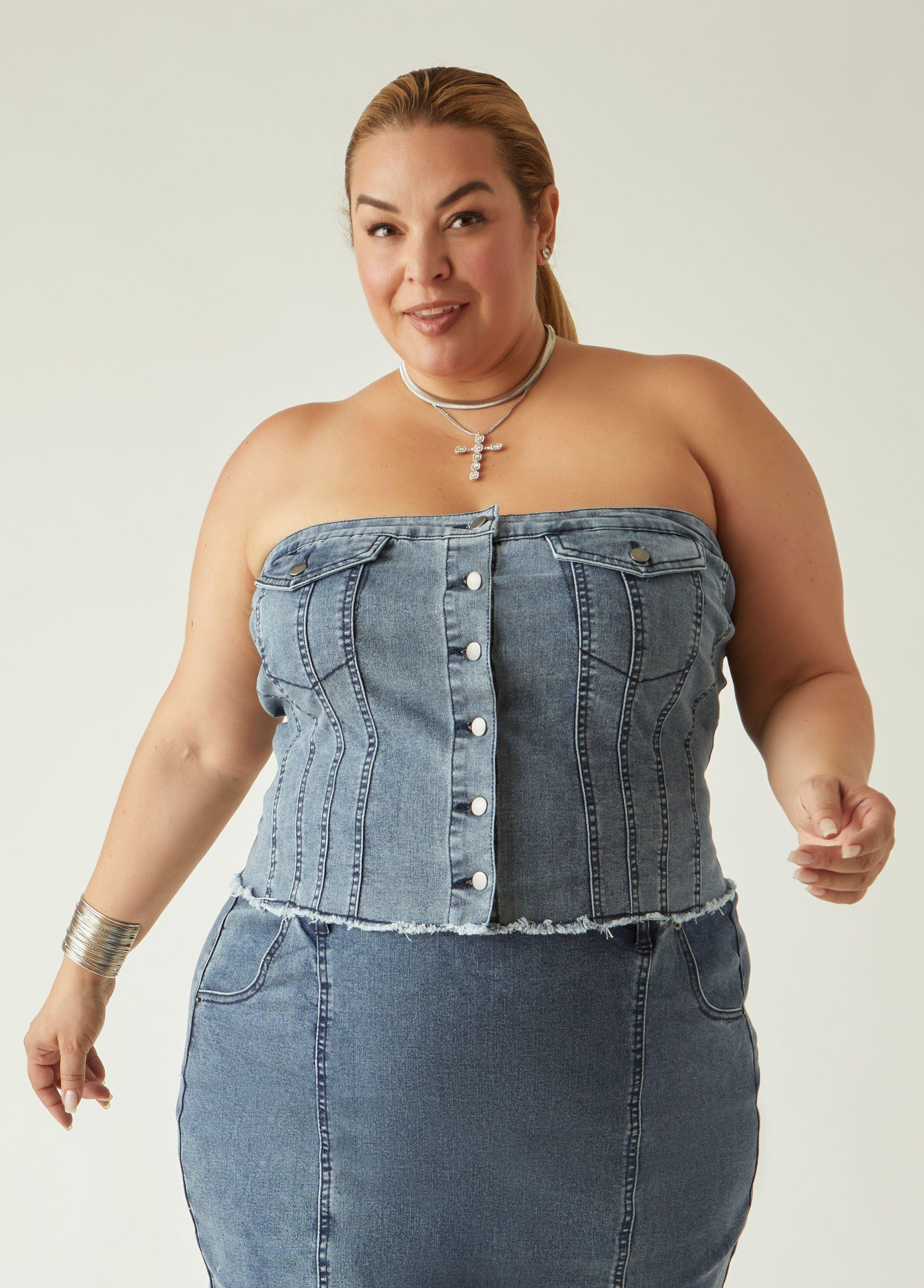 Plus Size Strapless Denim Bustier Top Ashley Stewart Product Image