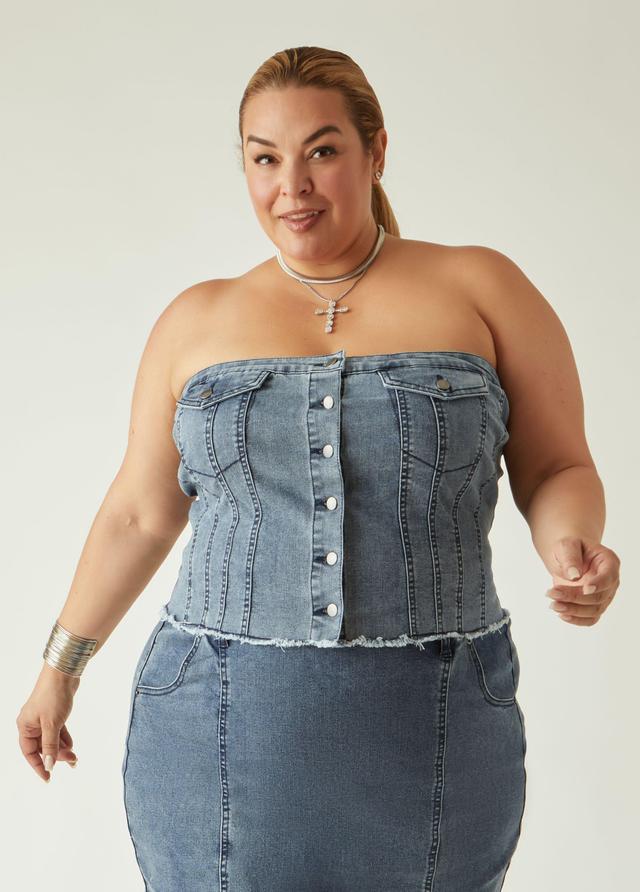 Plus Size Strapless Denim Bustier Top Ashley Stewart Product Image